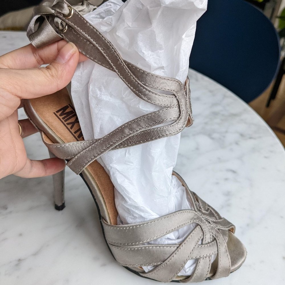 Mix No. 6 Meagan Sandal - Satin Grey with Ribbon Tie